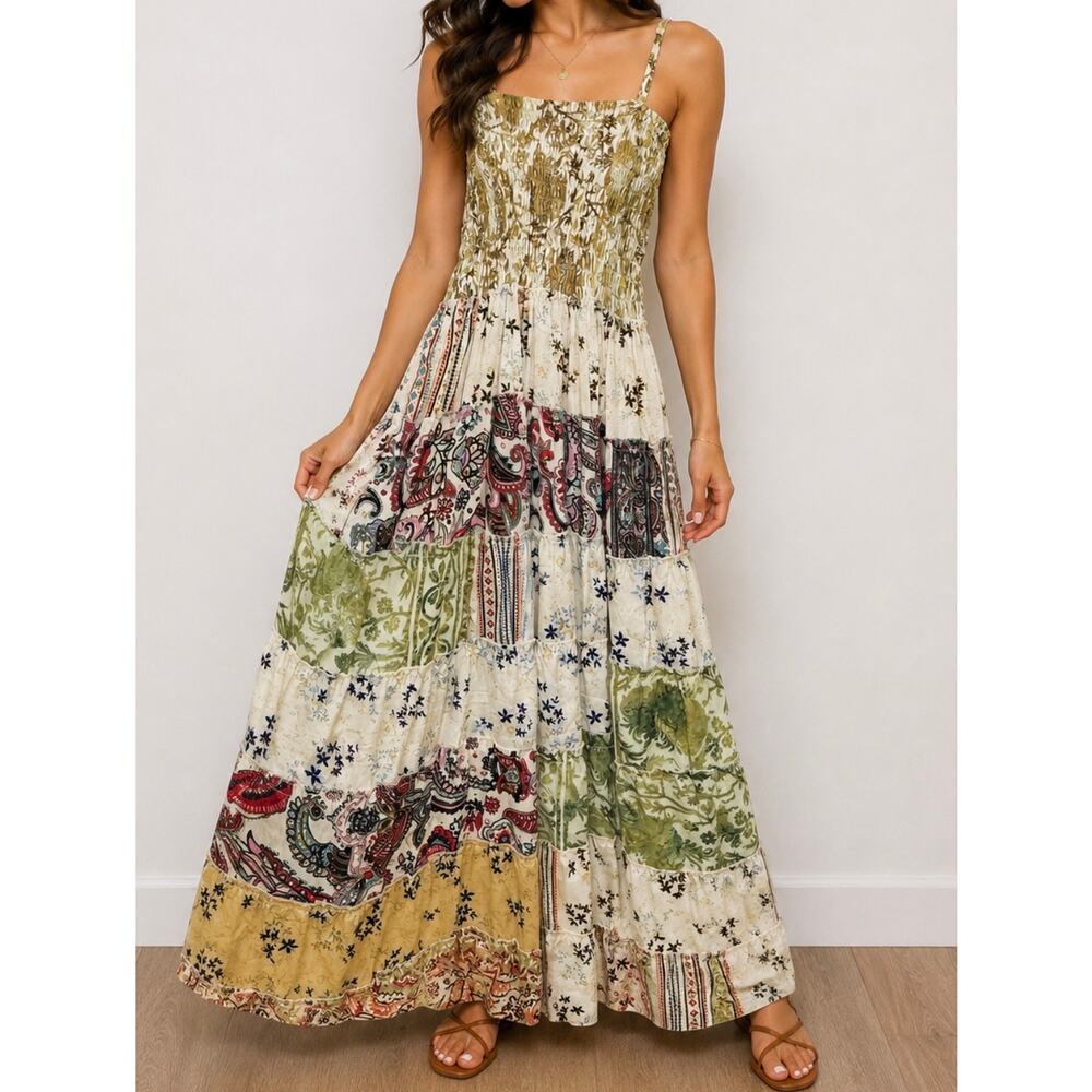 POL Boho Patchwork Maxi Dress